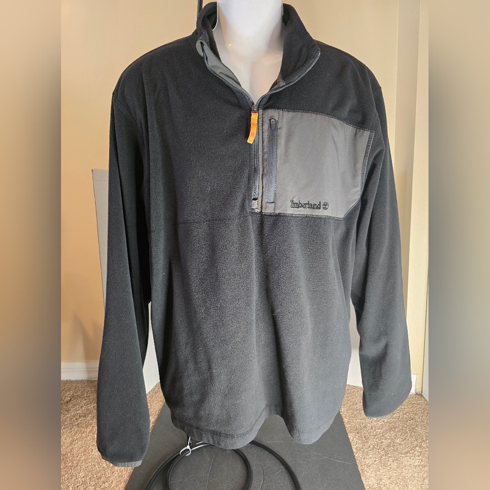 Timberland mens XXL Black fleece quarter zip long sleeve pullover zip pocket
